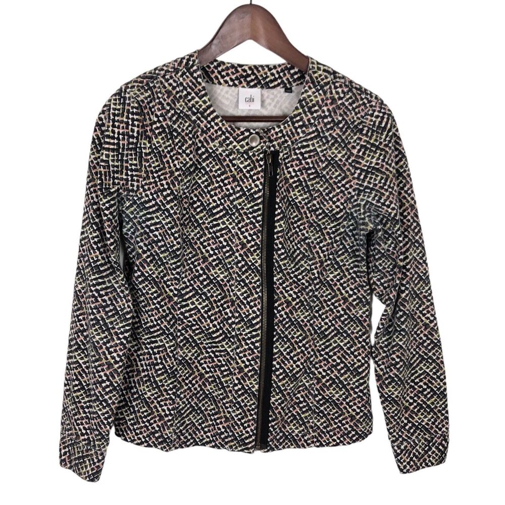 Cabi 5099 Cliffside Geometric Print Moto Jacket Women's Size Small Multi-color